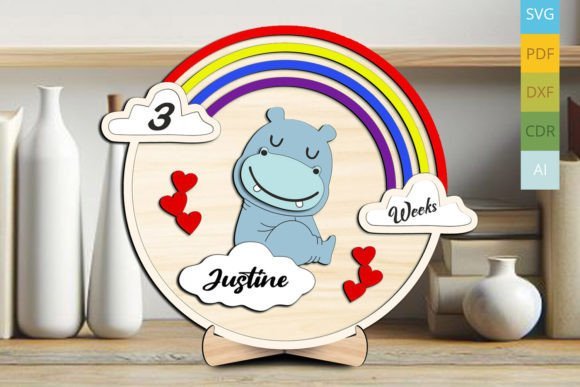 Tablero De Hitos Del Bebe Hipopotamo Regalo Para Recien Nacidos Creativo Digital